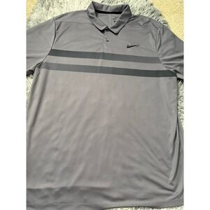 Nike Dri-Fit Polo Shirt Gray Striped Swoosh Performance Golf Activewear XXL